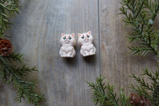 Knitting needle stoppers - pedigree cat white with green eyes