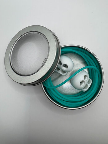 Breikoord in metalen blikje met stoppers