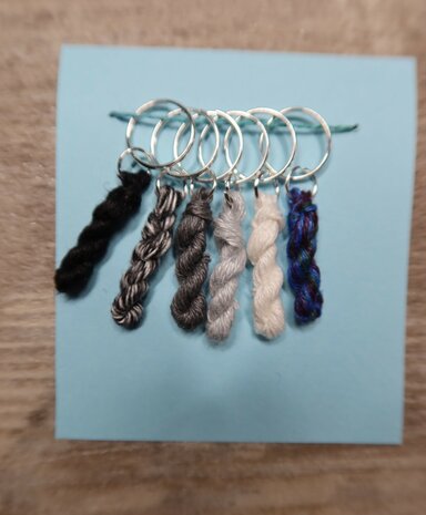 Lityarn stitchmarkers handmade silk skeins - white-grey-black