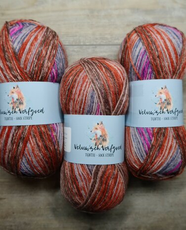Veluwsch Verfgoed Sock Stripe - beige/rust/fuchsia