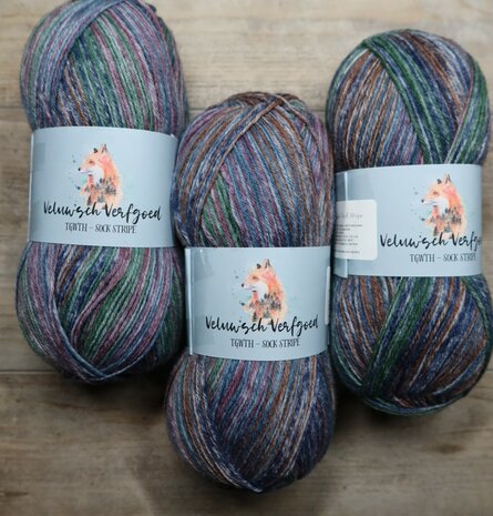 Veluwsch Verfgoed Sock Stripe - jeans/darkpurple/brown/green