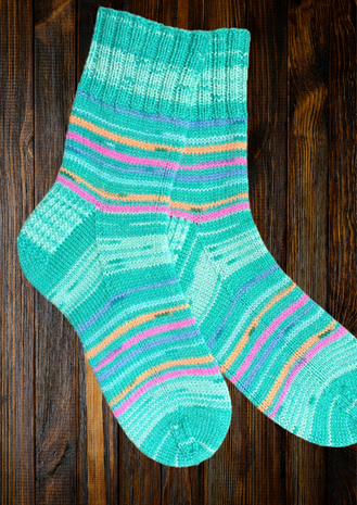 Veluwsch Verfgoed Sock Stripe - jade green with neon stripes