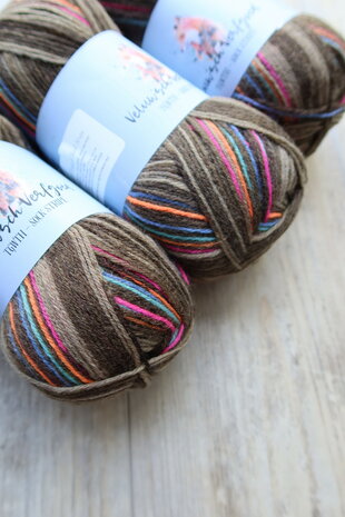 Veluwsch Verfgoed Sock Stripe - brown tones with neon stripes