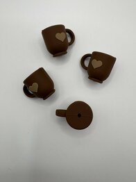 Knitting needle stoppers - Brown mug with heart